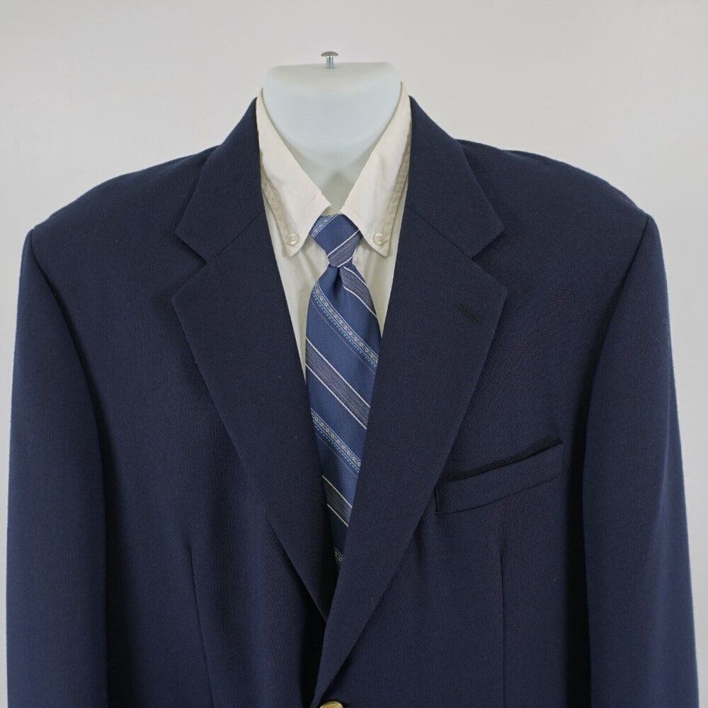 Stafford Worsted Wool Blend Blue 2 Gold Button 44l / Slim 46l Blazer